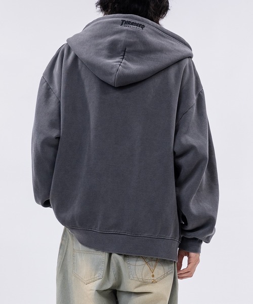 THRASHER(スラッシャー)の「【at】〔THRASHER/スラッシャー〕裏起毛 ワンポイントロゴ ピグメント ダブルジップパーカー(パーカー・メンズ・グレー/ネイビー/ブラウン/チャコールグレー・MEDIUM/FREE/LARGE)」の15枚目の写真