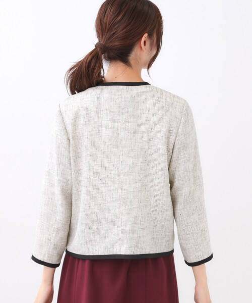 セール】【軽い着心地】メッシュツイードジャケット（ノーカラー