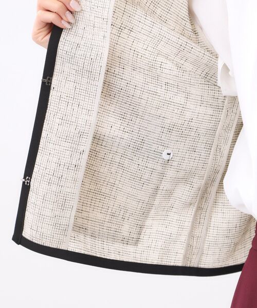 セール】【軽い着心地】メッシュツイードジャケット（ノーカラー