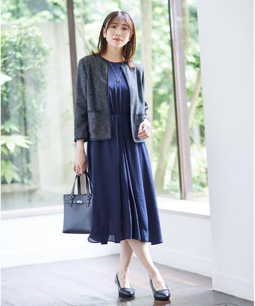 セール】【軽い着心地】メッシュツイードジャケット（ノーカラー