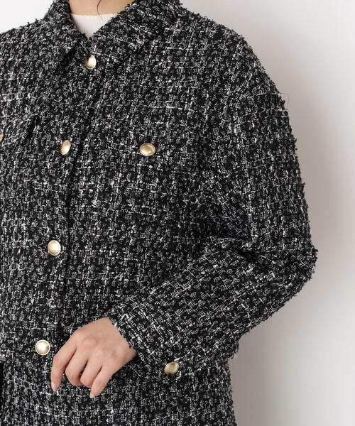 AD1997 ローブドシャンブルコムデギャルソン ツイードジャケット ファー切替 ツイードカットオフフリンジシルバーボタンショート丈ノーカラー