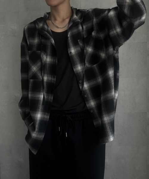 CREARE -LINO-（クレアーレリノ）の「〈ユニセックス商品〉フード付きチェックシャツ（シャツ/ブラウス・メンズ・ブラック/アイボリー/レッド/ブラック系その他2/オレンジ/ブラック系その他/ブラウン・FREE）」の22枚目の写真