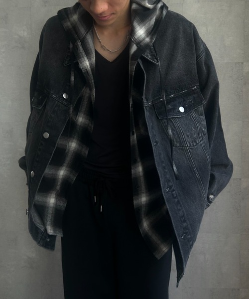 CREARE -LINO-（クレアーレリノ）の「〈ユニセックス商品〉フード付きチェックシャツ（シャツ/ブラウス・メンズ・ブラック/アイボリー/レッド/ブラック系その他2/オレンジ/ブラック系その他/ブラウン・FREE）」の10枚目の写真