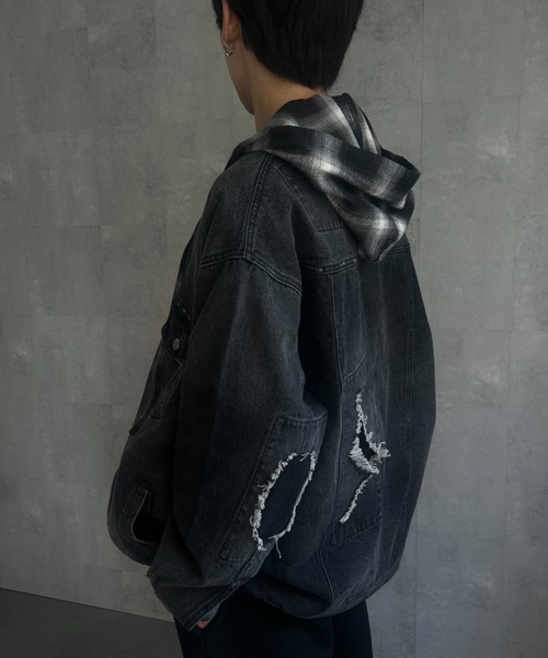 CREARE -LINO-（クレアーレリノ）の「〈ユニセックス商品〉フード付きチェックシャツ（シャツ/ブラウス・メンズ・ブラック/アイボリー/レッド/ブラック系その他2/オレンジ/ブラック系その他/ブラウン・FREE）」の20枚目の写真