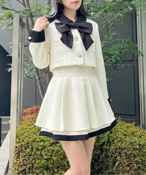 リボン付きバイカラーセットアップ（セットアップ）｜abc une