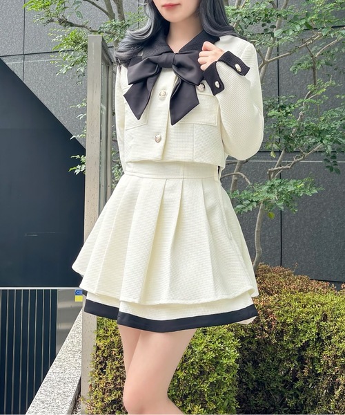 abc une face(アーベーセーアンフェイス)の「リボン付きバイカラーセットアップ(セットアップ・レディース・ブラック/ブラック系その他/ホワイト/ホワイト系その他・FREE)」の9枚目の写真