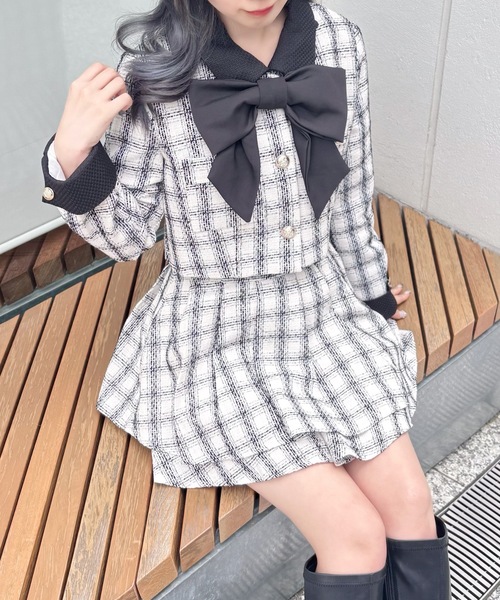 リボン付きバイカラーセットアップ（セットアップ）｜abc une face