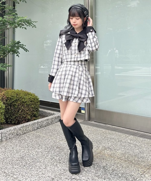 abc une face(アーベーセーアンフェイス)の「リボン付きバイカラーセットアップ(セットアップ・レディース・ブラック/ブラック系その他/ホワイト/ホワイト系その他・FREE)」の18枚目の写真