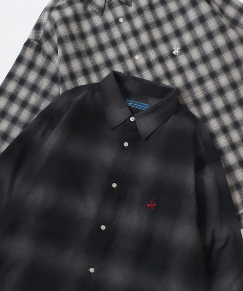 Lazar（ラザル）の「BEVERLY HILLS POLO CLUB/ビバリーヒルズポロクラブ オーバーサイズ ロゴ ワンポイント刺繍 フランネルチェックシャツ/オンブレチェックシャツ/レディース メンズ（シャツ/ブラウス・メンズ・グレー/ブルー/ブラック/ベージュ・M/L/LL）」の2枚目の写真