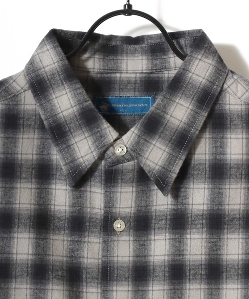 Lazar（ラザル）の「BEVERLY HILLS POLO CLUB/ビバリーヒルズポロクラブ オーバーサイズ ロゴ ワンポイント刺繍 フランネルチェックシャツ/オンブレチェックシャツ/レディース メンズ（シャツ/ブラウス・メンズ・グレー/ブルー/ブラック/ベージュ・M/L/LL）」の13枚目の写真