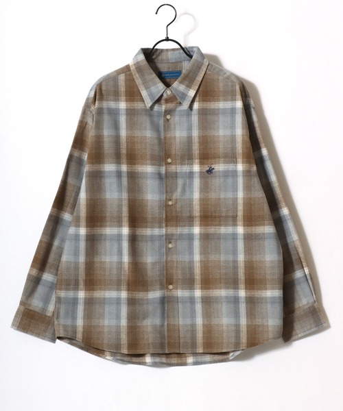 Lazar（ラザル）の「BEVERLY HILLS POLO CLUB/ビバリーヒルズポロクラブ オーバーサイズ ロゴ ワンポイント刺繍 フランネルチェックシャツ/オンブレチェックシャツ/レディース メンズ（シャツ/ブラウス・メンズ・グレー/ブルー/ブラック/ベージュ・M/L/LL）」の9枚目の写真