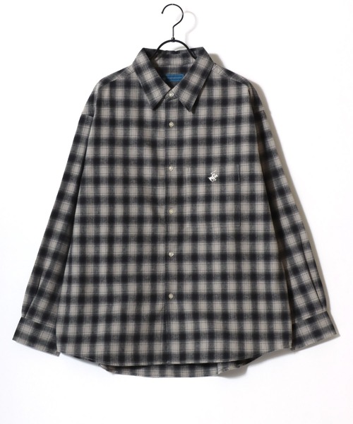 Lazar（ラザル）の「BEVERLY HILLS POLO CLUB/ビバリーヒルズポロクラブ オーバーサイズ ロゴ ワンポイント刺繍 フランネルチェックシャツ/オンブレチェックシャツ/レディース メンズ（シャツ/ブラウス・メンズ・グレー/ブルー/ブラック/ベージュ・M/L/LL）」の7枚目の写真