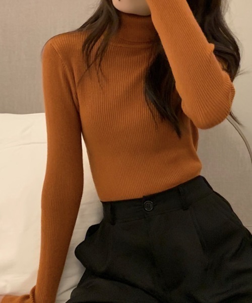 cammie(キャミー)の「タートルネックリブニット(ニット/セーター・レディース・ブラック/グレー/ベージュ/ブルー/キャメル・F)」の5枚目の写真