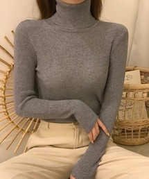 タートルネックリブニット
