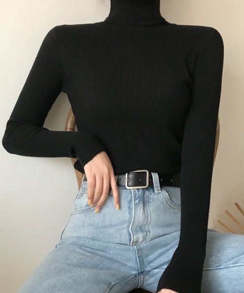 cammie(キャミー)の「タートルネックリブニット(ニット/セーター・レディース・ブラック/グレー/ベージュ/ブルー/キャメル・F)」の13枚目の写真