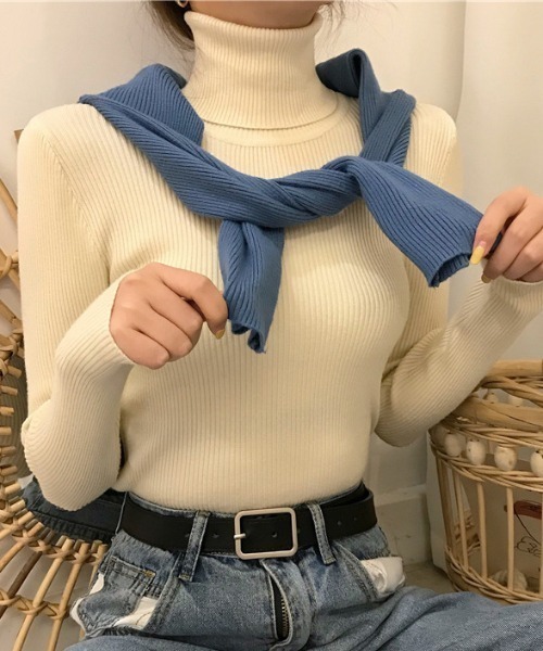 cammie(キャミー)の「タートルネックリブニット(ニット/セーター・レディース・ブラック/グレー/ベージュ/ブルー/キャメル・F)」の17枚目の写真