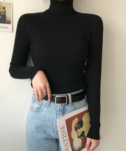cammie(キャミー)の「タートルネックリブニット(ニット/セーター・レディース・ブラック/グレー/ベージュ/ブルー/キャメル・F)」の6枚目の写真