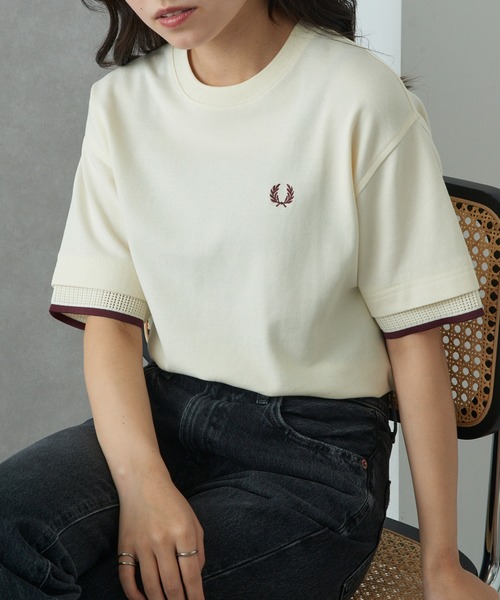 FRED PERRY(フレッドペリー)の「【FRED PERRY】MESH CUFF PIQUE T-SHIRT G2167(Tシャツ/カットソー・レディース・オフホワイト/ブラック・10)」の2枚目の写真