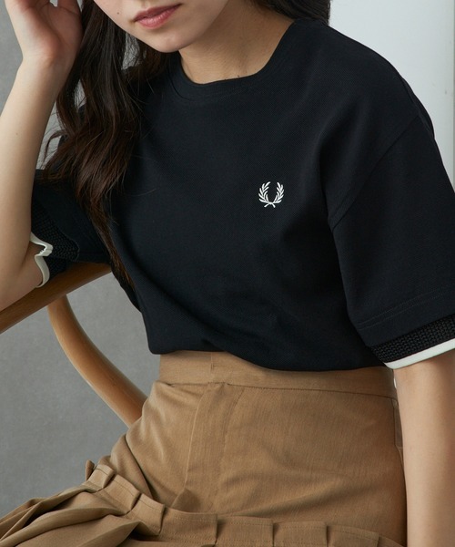 FRED PERRY(フレッドペリー)の「【FRED PERRY】MESH CUFF PIQUE T-SHIRT G2167(Tシャツ/カットソー・レディース・オフホワイト/ブラック・10)」の1枚目の写真
