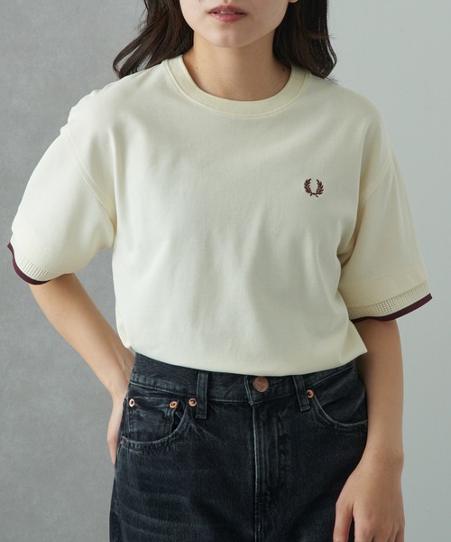 FRED PERRY(フレッドペリー)の「【FRED PERRY】MESH CUFF PIQUE T-SHIRT G2167(Tシャツ/カットソー・レディース・オフホワイト/ブラック・10)」の7枚目の写真