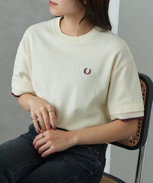 FRED PERRY(フレッドペリー)の「【FRED PERRY】MESH CUFF PIQUE T-SHIRT G2167(Tシャツ/カットソー・レディース・オフホワイト/ブラック・10)」の6枚目の写真