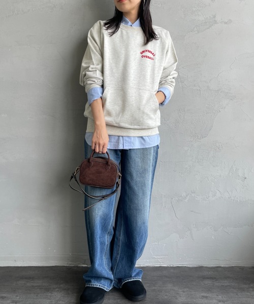 UNIVERSAL OVERALL（ユニバーサルオーバーオール）の「[UNIVERSAL OVERALL/ユニバーサルオーバーオール] 別注 ワンポイントロゴ刺繍 ラグランスリーブスウェット（スウェット・レディース・ブラック/オートミール/ブラウン/グリーン・F）」の6枚目の写真