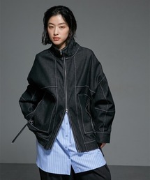 Wジップデザインゆったりサイズステッチデニムジャケット ［Soiunique］