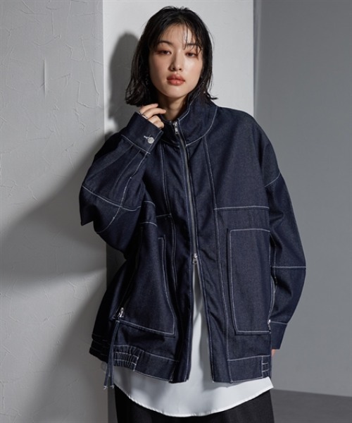 Soiunique（スワユニーク）の「Wジップデザインゆったりサイズステッチデニムジャケット ［Soiunique］（デニムジャケット・レディース・ブラック/インディゴブルー・FREE）」の3枚目の写真