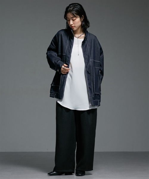 Soiunique（スワユニーク）の「Wジップデザインゆったりサイズステッチデニムジャケット ［Soiunique］（デニムジャケット・レディース・ブラック/インディゴブルー・FREE）」の5枚目の写真