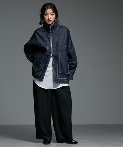 Soiunique（スワユニーク）の「Wジップデザインゆったりサイズステッチデニムジャケット ［Soiunique］（デニムジャケット・レディース・ブラック/インディゴブルー・FREE）」の7枚目の写真