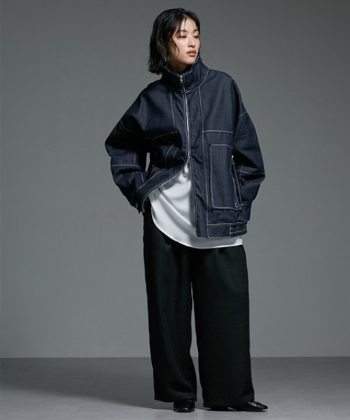 Soiunique（スワユニーク）の「Wジップデザインゆったりサイズステッチデニムジャケット ［Soiunique］（デニムジャケット・レディース・ブラック/インディゴブルー・FREE）」の8枚目の写真