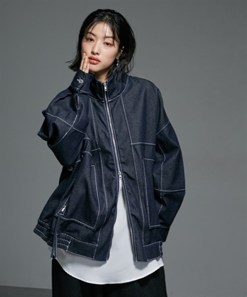 Soiunique（スワユニーク）の「Wジップデザインゆったりサイズステッチデニムジャケット ［Soiunique］（デニムジャケット・レディース・ブラック/インディゴブルー・FREE）」の9枚目の写真