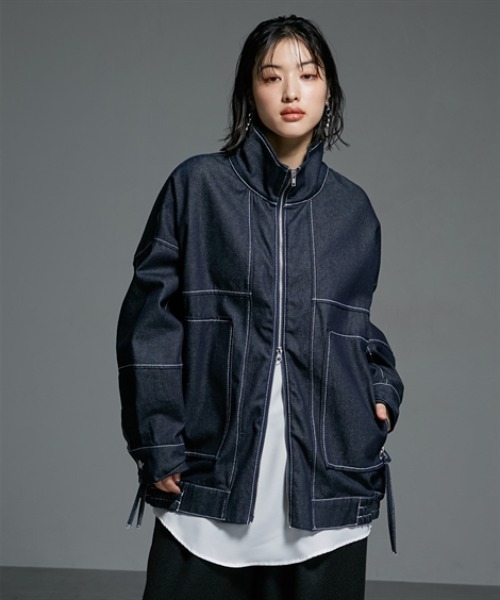 Soiunique（スワユニーク）の「Wジップデザインゆったりサイズステッチデニムジャケット ［Soiunique］（デニムジャケット・レディース・ブラック/インディゴブルー・FREE）」の10枚目の写真