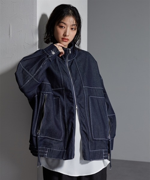 Soiunique（スワユニーク）の「Wジップデザインゆったりサイズステッチデニムジャケット ［Soiunique］（デニムジャケット・レディース・ブラック/インディゴブルー・FREE）」の11枚目の写真