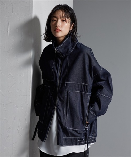 Soiunique（スワユニーク）の「Wジップデザインゆったりサイズステッチデニムジャケット ［Soiunique］（デニムジャケット・レディース・ブラック/インディゴブルー・FREE）」の12枚目の写真