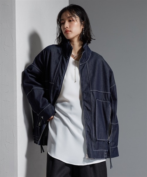 Soiunique（スワユニーク）の「Wジップデザインゆったりサイズステッチデニムジャケット ［Soiunique］（デニムジャケット・レディース・ブラック/インディゴブルー・FREE）」の13枚目の写真