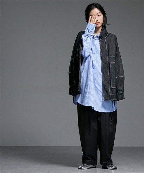 Soiunique（スワユニーク）の「Wジップデザインゆったりサイズステッチデニムジャケット ［Soiunique］（デニムジャケット・レディース・ブラック/インディゴブルー・FREE）」の14枚目の写真