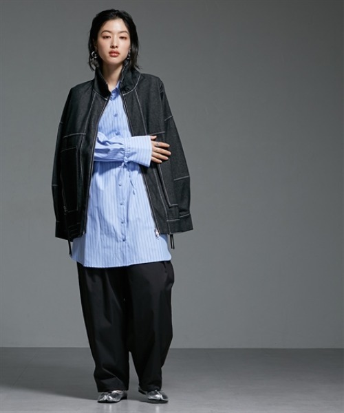 Soiunique（スワユニーク）の「Wジップデザインゆったりサイズステッチデニムジャケット ［Soiunique］（デニムジャケット・レディース・ブラック/インディゴブルー・FREE）」の15枚目の写真