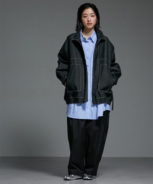 Soiunique（スワユニーク）の「Wジップデザインゆったりサイズステッチデニムジャケット ［Soiunique］（デニムジャケット・レディース・ブラック/インディゴブルー・FREE）」の16枚目の写真