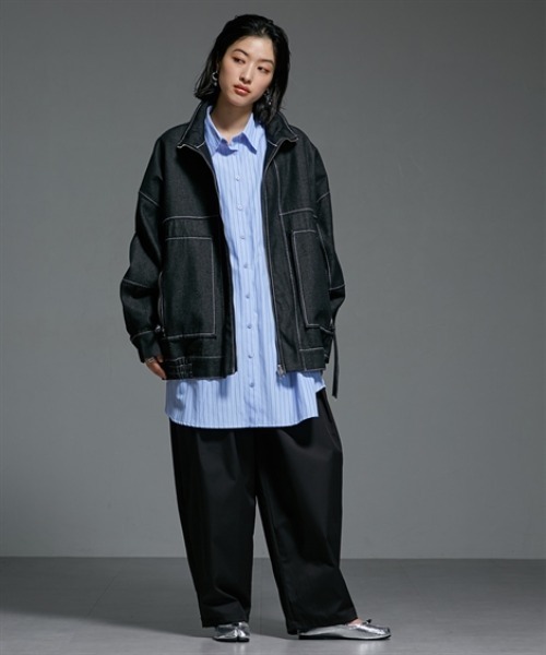 Soiunique（スワユニーク）の「Wジップデザインゆったりサイズステッチデニムジャケット ［Soiunique］（デニムジャケット・レディース・ブラック/インディゴブルー・FREE）」の17枚目の写真