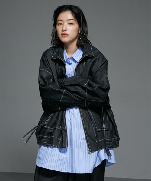 Soiunique（スワユニーク）の「Wジップデザインゆったりサイズステッチデニムジャケット ［Soiunique］（デニムジャケット・レディース・ブラック/インディゴブルー・FREE）」の18枚目の写真