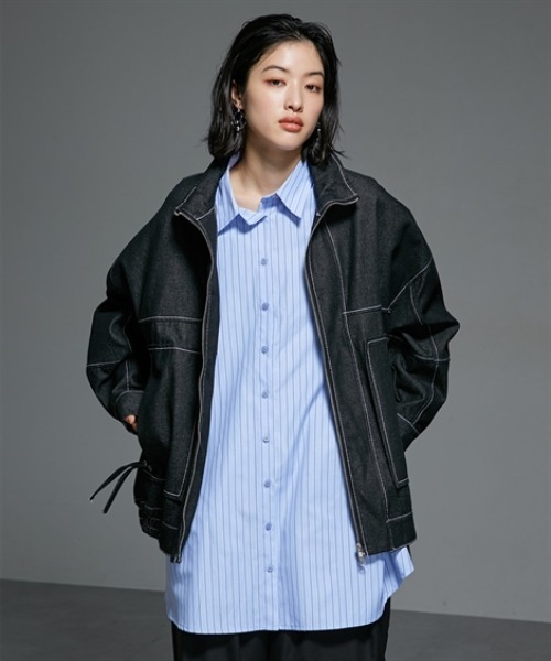 Soiunique（スワユニーク）の「Wジップデザインゆったりサイズステッチデニムジャケット ［Soiunique］（デニムジャケット・レディース・ブラック/インディゴブルー・FREE）」の19枚目の写真