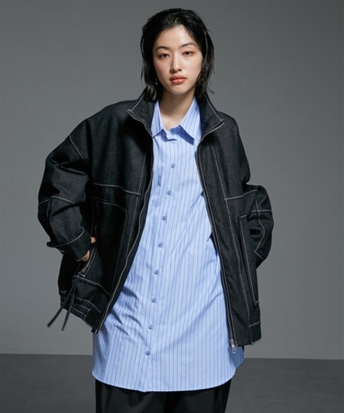 Soiunique（スワユニーク）の「Wジップデザインゆったりサイズステッチデニムジャケット ［Soiunique］（デニムジャケット・レディース・ブラック/インディゴブルー・FREE）」の20枚目の写真