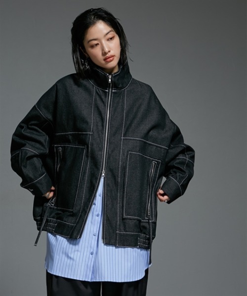 Soiunique（スワユニーク）の「Wジップデザインゆったりサイズステッチデニムジャケット ［Soiunique］（デニムジャケット・レディース・ブラック/インディゴブルー・FREE）」の21枚目の写真