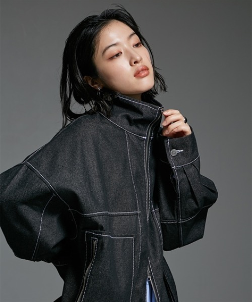 Soiunique（スワユニーク）の「Wジップデザインゆったりサイズステッチデニムジャケット ［Soiunique］（デニムジャケット・レディース・ブラック/インディゴブルー・FREE）」の22枚目の写真