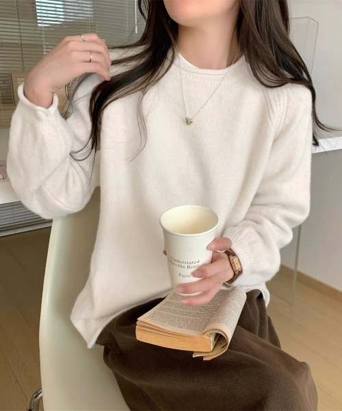 Miniministore(ミニミニストア)の「セーター レディース ボリューム袖 無地(ニット/セーター・レディース・アイボリー/ブラック/オフホワイト/ラベンダー/ベージュ・FREE)」の15枚目の写真