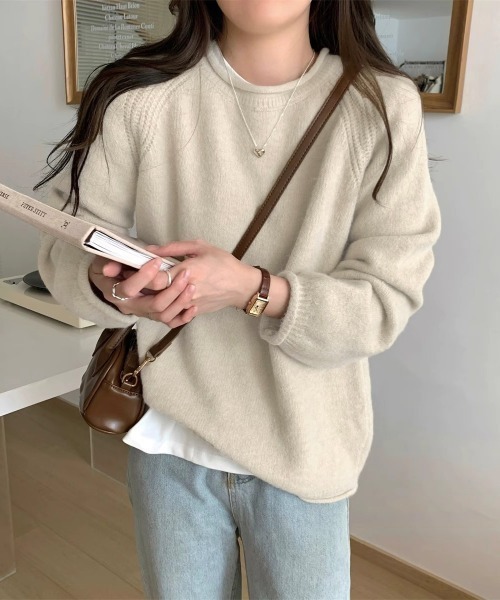 Miniministore(ミニミニストア)の「セーター レディース ボリューム袖 無地(ニット/セーター・レディース・アイボリー/ブラック/オフホワイト/ラベンダー/ベージュ・FREE)」の17枚目の写真