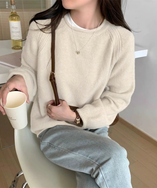 Miniministore(ミニミニストア)の「セーター レディース ボリューム袖 無地(ニット/セーター・レディース・アイボリー/ブラック/オフホワイト/ラベンダー/ベージュ・FREE)」の18枚目の写真