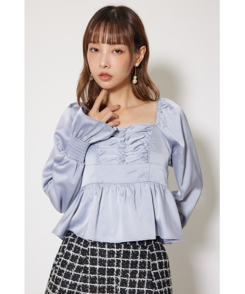 rienda(リエンダ)の「ギャザーペプラムブラウス 秋服 冬服(シャツ/ブラウス・レディース・ピンク/ブルー/ブラック・FREE)」の6枚目の写真