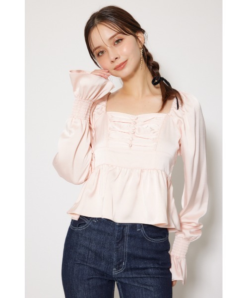rienda(リエンダ)の「ギャザーペプラムブラウス 秋服 冬服(シャツ/ブラウス・レディース・ピンク/ブルー/ブラック・FREE)」の14枚目の写真